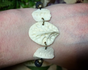 Bone bracelet | alligator scute bone and black jasper beaded bracelet | gothic bracelet | bone jewelry