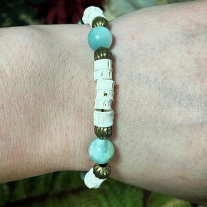 Bone bracelet | fish vertebrae and green moonstone beaded bracelet | witchy bracelet | bone jewelry