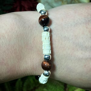 Bone bracelet | fish vertebrae and red tiger eye beaded bracelet | witchy bracelet | bone jewelry