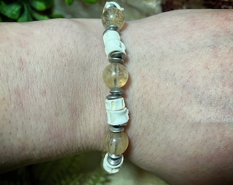 Bone jewelry | fish vertebrae and rutilated quartz beaded bracelet | bone bracelet | witchy bracelet