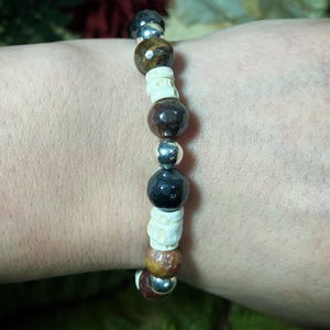 Bone bracelet | fish vertebrae and iron tiger eye beaded bracelet | gothic bracelet | bone jewelry