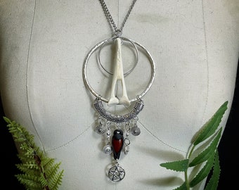 Bone necklace | alligator chevron bone and carnelian o ring necklace | witchy necklace | bone jewelry