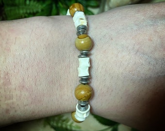 Bone bracelet | fish vertebrae and wood grain jasper beaded bracelet | bone jewelry | witchy bracelet