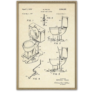Toilet Wall Art Print, Bathroom Wall Decor, Toilet Vintage Patent Print, Toilet Seat Lifter