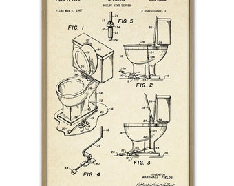 Toiletmuurkunstprint, badkamermuurdecoratie, toilet vintage patentprint, toiletbrillifter