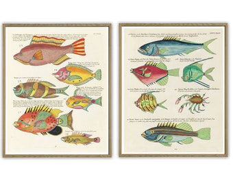 Fish Print Fish Poster Sea Marine Wall Decor Print Cute Fishes Painting Print Set of 2