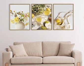 Juego de láminas fotográficas de flores amarillas, decoración de pared para la cocina.