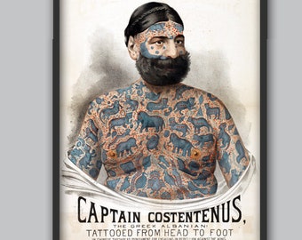 Tattoo Art - Tattooed Man - Tattoo Wall Decor - Tattooed Man Poster - Vintage Tattoo Art - Captain Costentenus