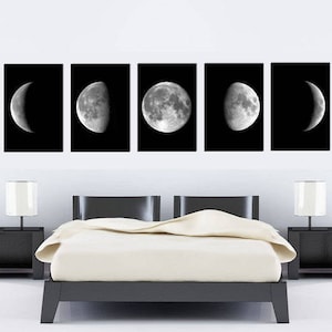 Moon Phases Print - Moon Wall Art - Full Moon -  Black and White - Minimalism - Moon Poster - SET of 5 - Moon Decor - Moon Photo
