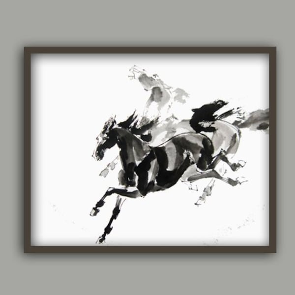 Watercolor Black Horse Print – Equestrian Wall Art