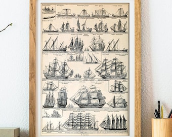 Ship Print - Sailing Ship Poster - Nautical Poster - Frigate Print - Ship Collection - Ship Large Wall Art Print