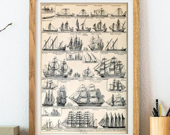 Ship Print - Sailing Ship Poster - Nautical Poster - Frigate Print - Ship Collection - Ship Large Wall Art Print