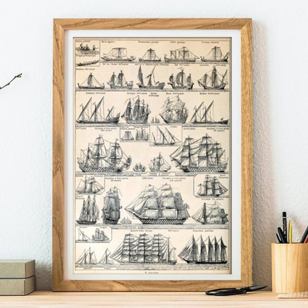 Impresión de barco - Póster de velero - Póster náutico - Impresión de fragata - Colección de barcos - Impresión de arte mural de barco grande