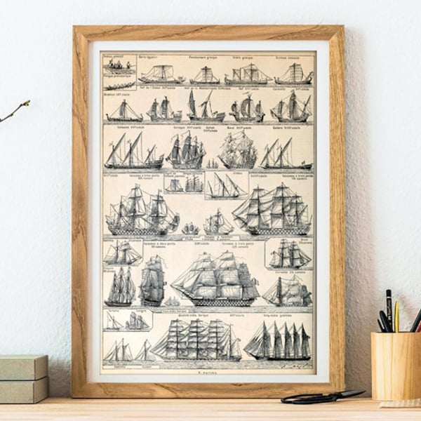 Schiff Poster - Segelschiff Poster - Maritimes Poster - Frigate Print - Ship Collection - Ship Large Wall Art Print