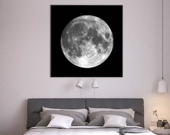 Moon print moon poster bedroom wall art decor moon photo black and white large size