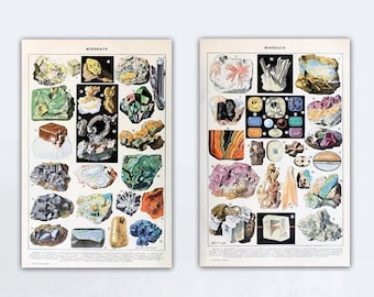 Minerals and Stones Print Set of 2, Mineral Crystal Decor, Geology Print Art, Office Wall Art Decor, Geologist Gift