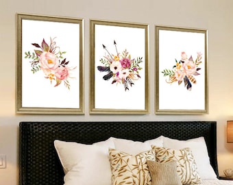 Flower Print Set, Watercolor Painting Print, Flower Painting, Wall Art Decor, Bedroom Wall Decor