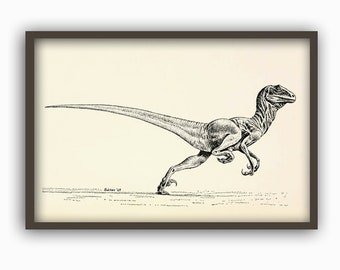 Dinosaur Print - Velociraptor Dinosaur Poster - Dinosaur Wall Art Print - Velociraptor Poster - Jurassic World - Horizontal Print -