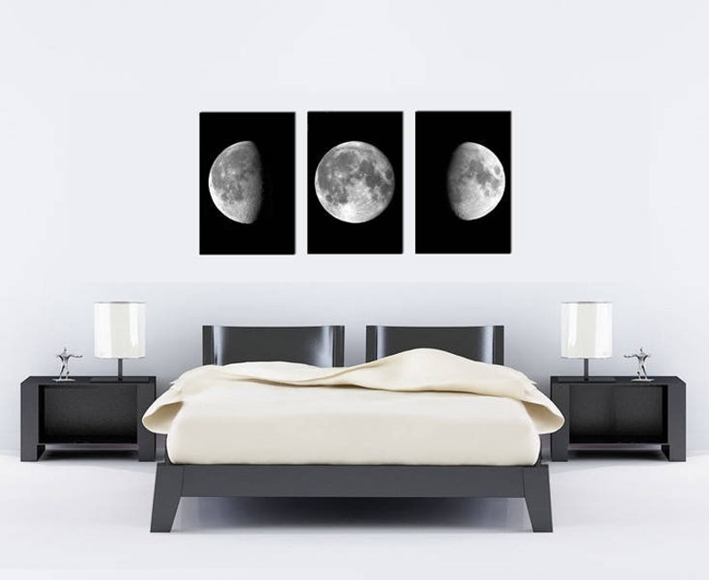 Moon Phases Wall Art Print Set of 3 Moon Bedroom Decor Moon Etsy