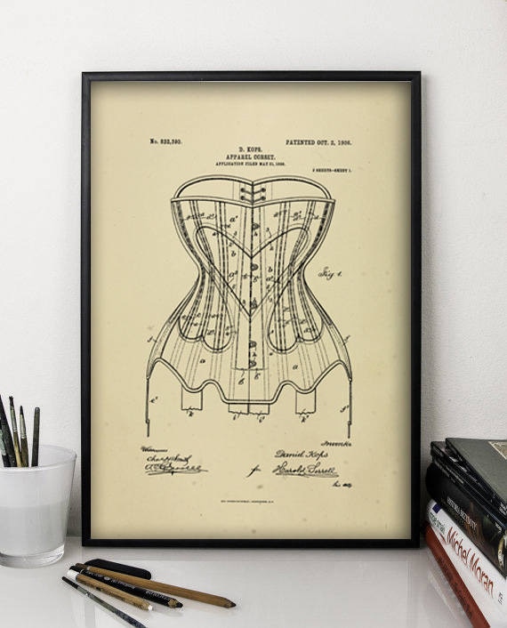 Woman Corset Print, Fashion History Poster, Wall Art Decor, Patent Print