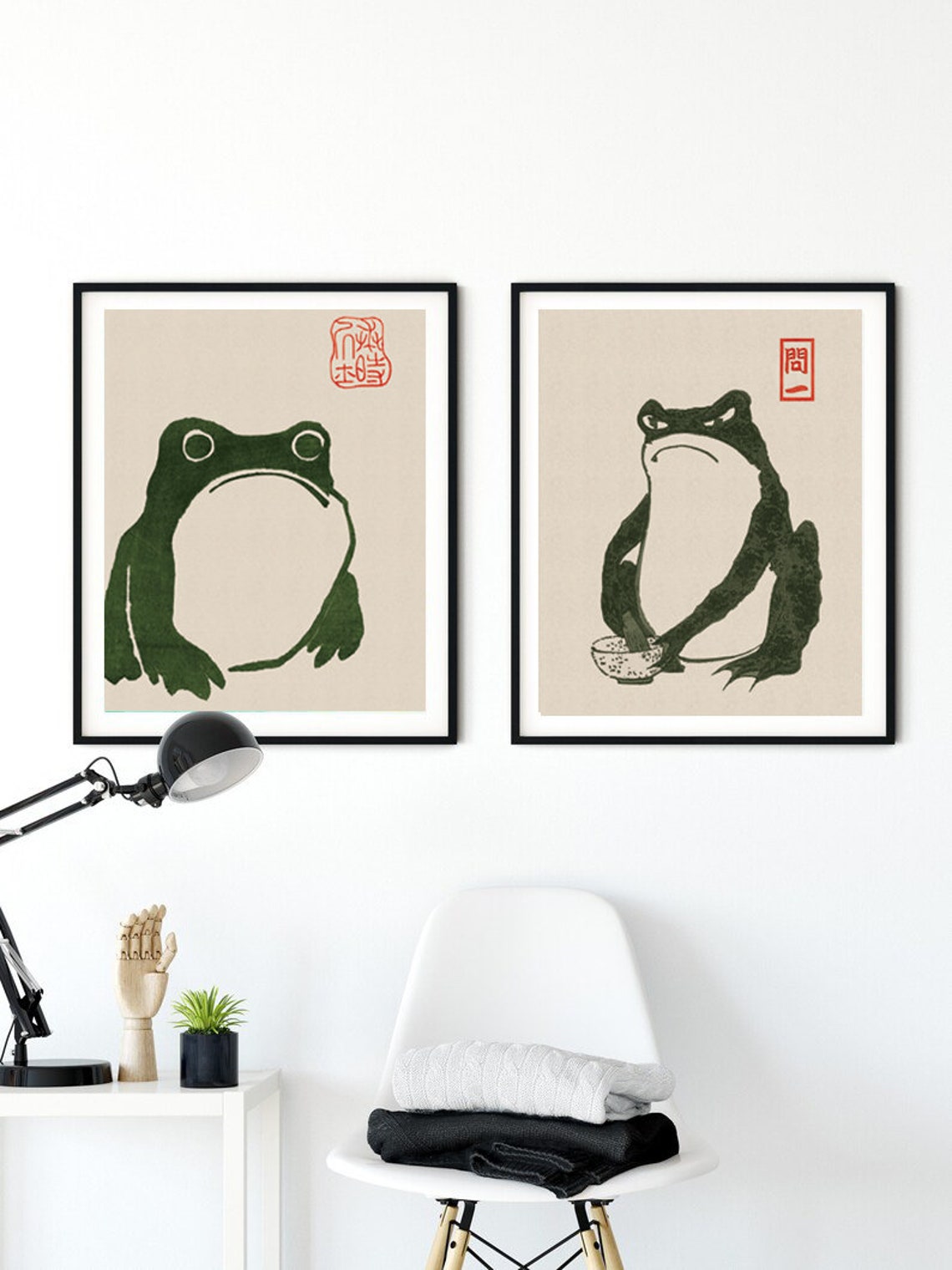 Frog Print Set of 2 Matsumoto Hoji Japanese Art, Living Room Decor ...