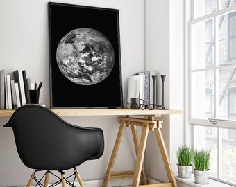 Giant Planet Earth poster black and white planet Earth print minimalist wall art decor home decor office wall art astronomy space print