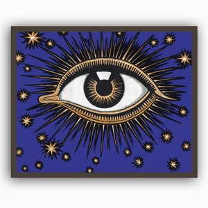 Affiche qui voit tout, décoration murale qui voit tout, signe du mauvais œil, illuminati, décoration murale bohème, art mystique