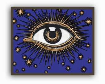 All Seeing Eye Poster, Illuminati Evil Eye Sign, Boho Wall Decor