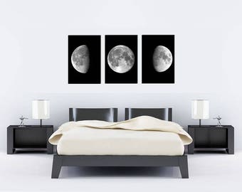 Moon phases print moon poster wall art print bedroom wall art decor black and white minimalism bedroom decor astronomy print SET of 3