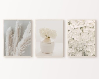 Hydrangea Print Set, Botanical Art, Minimalist White Flowers