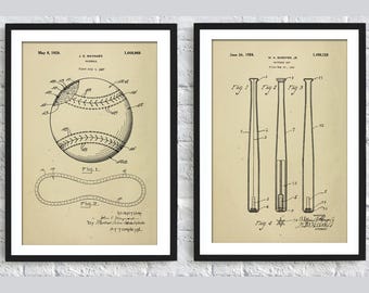 Vintage Baseball Patent Print Set, Sports Art (Set of 2)