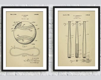 Sport Wall Art Prints Set of 2, Sport Vintage Patent Print, Sport Baseball Posters