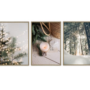 Christmas Wall Art Set of 3 Large Winter Prints Poster Snowy Set Of 3 Piece Gallery Print Forest Christmas Decor Snowy Landscape