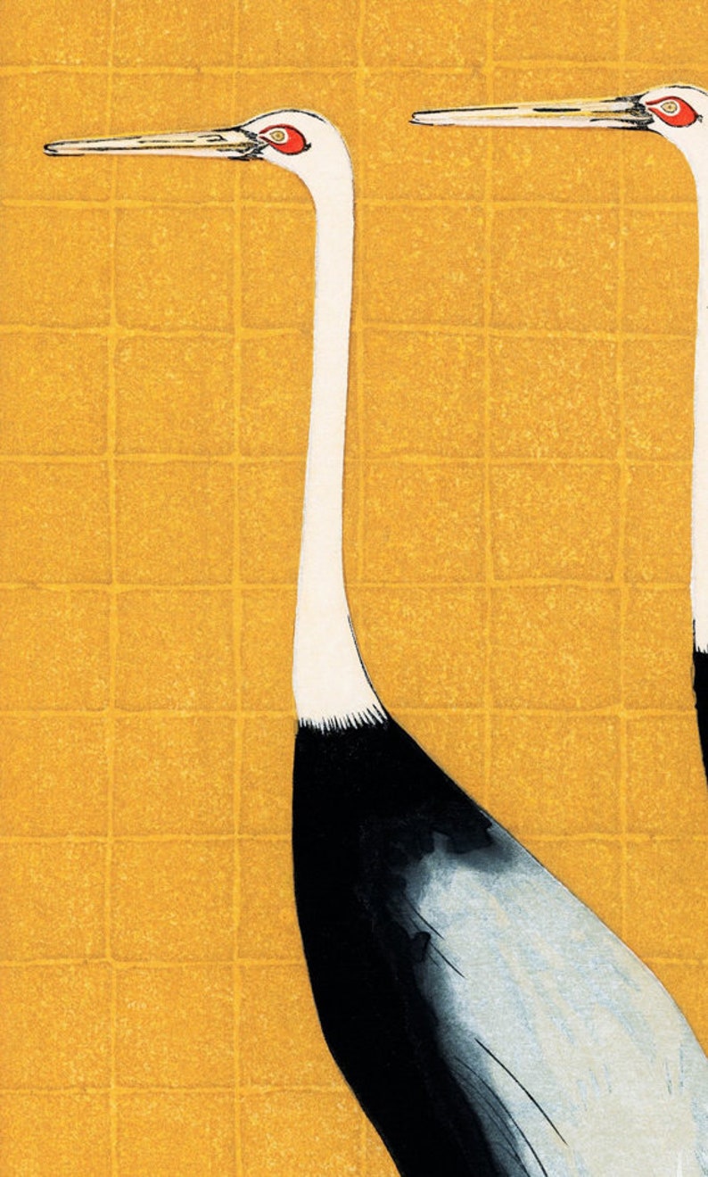 Seven Cranes Bird Wall Decor Japanese Art Print Red Crown Etsy