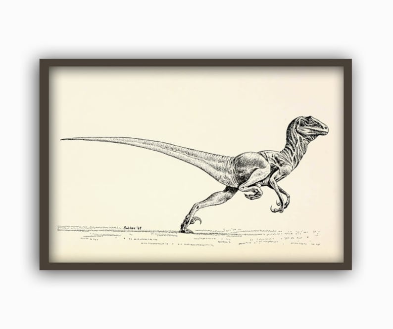 Pu&ograve; includere: Disegno in bianco e nero di un dinosauro che corre. Il dinosauro &egrave; rappresentato in uno stile realistico con dettagli accurati.
