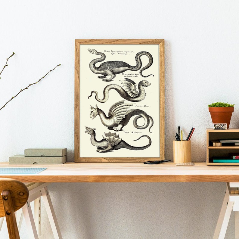 Dragon Print Antique Dragon Wall Art Decor Dragon Poster Etsy