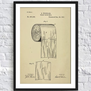 Toilettenpapierrolle Druck, Patent Kunst, Toilette Zimmer Dekor, Toilette Wand Kunst, Patent Zeichnung, Vintage Toilette Poster, Art-390