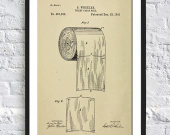 Vintage Toilet Paper Roll Patent Print, Bathroom Decor (Art-390)