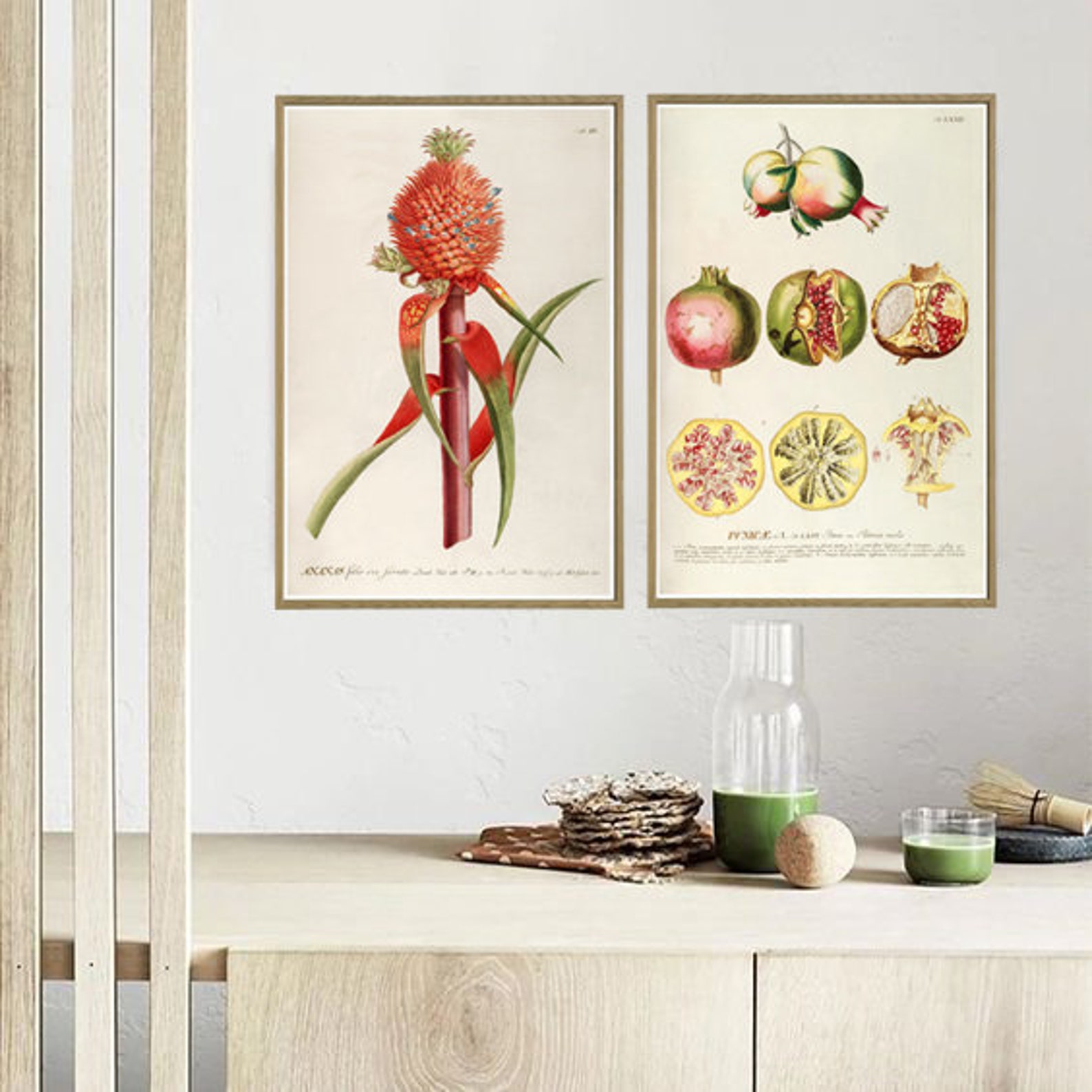 kitchen gallery wall art set of 6, vintage fruit... Set of 2 Fruit Print, Kitchen Wall Art Decor, Pineapple and Pomegranate ...