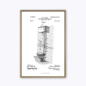 May include: Black and white line drawing of a patent for a toilet design. The patent is titled "Ventilation of Water Closets" and was patented on October 29, 1901. The drawing shows a side view of the toilet with a tank and a bowl.
