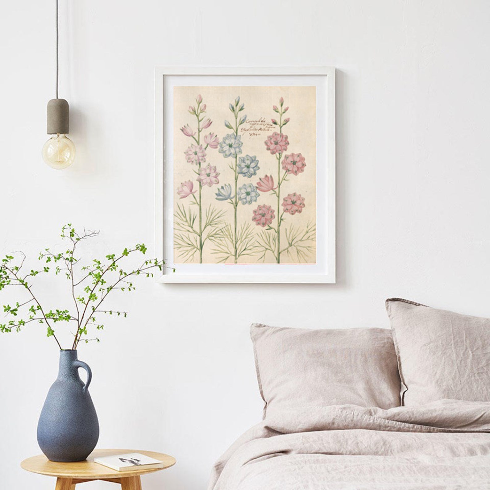 Pink and Blue Flower Print Botanical Wall Art Decor Flower Etsy