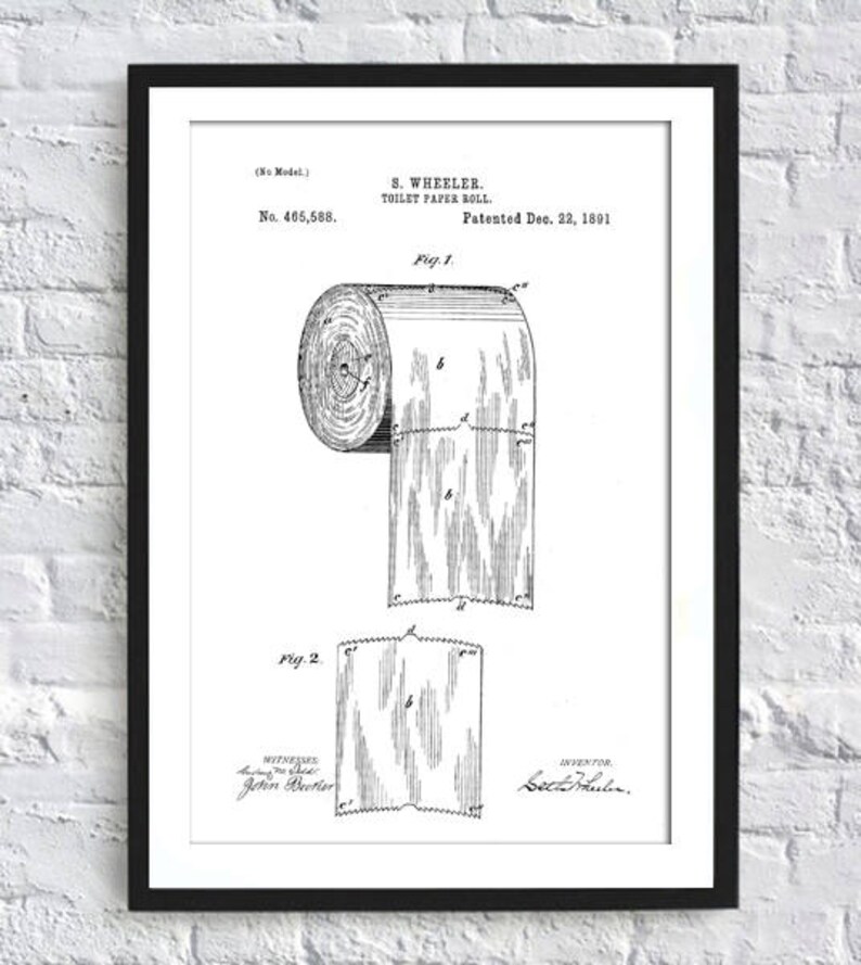 Patent Art Toilet Paper Roll Print Toilet Room Decor Toilet Wall Art