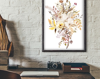 Watercolor Flowers Print - Flowers Wall Art - Bouquet Print - Botanical Poster - Art-374