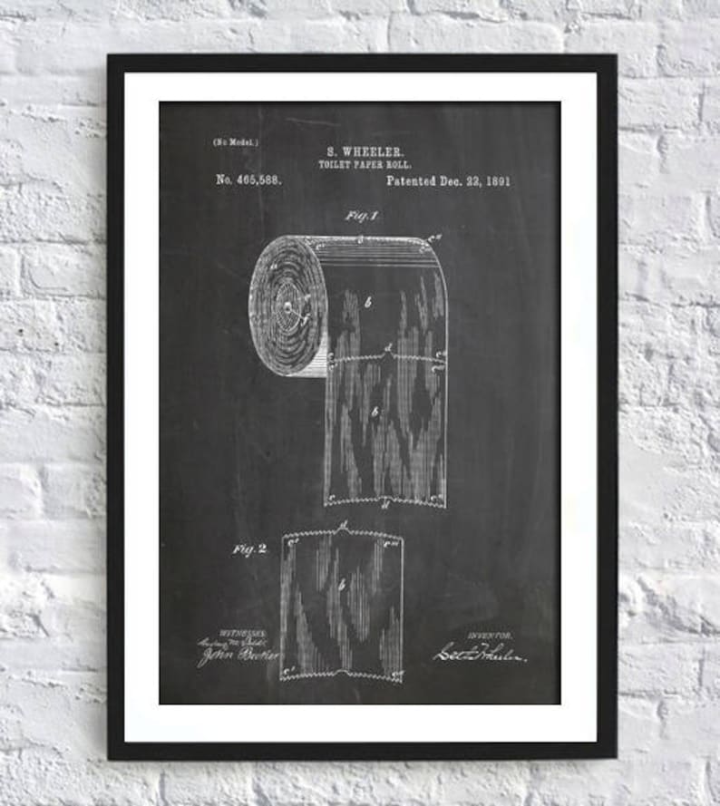 Toilet Paper Roll Print, Patent Art, Toilet Room Decor, Toilet Wall Art ...