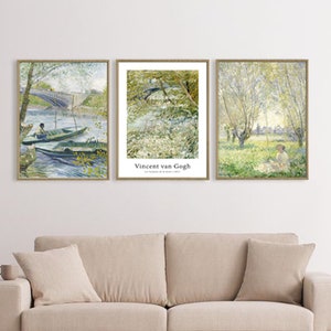 Van Gogh Print Gallery 3 Piece Art Set of Green Aesthetic Wall Prints Vincent Van Gogh