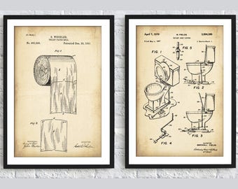 Toilet Wall Art 1891 - Bathroom Decor - Vintage Patent Print - Set of 2