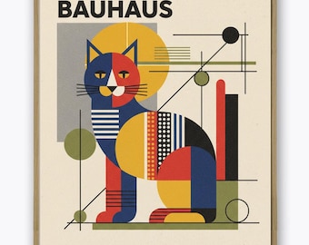 Bauhaus  Print Art Exhibition Poster, Abstract Cat Design