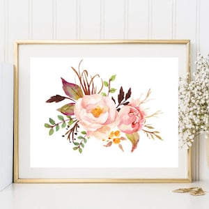 Flower Watercolour Painting Print, Wall Art Decor, Pink Peony Picture, Fine Art, Gird Bedroom Decor Idea