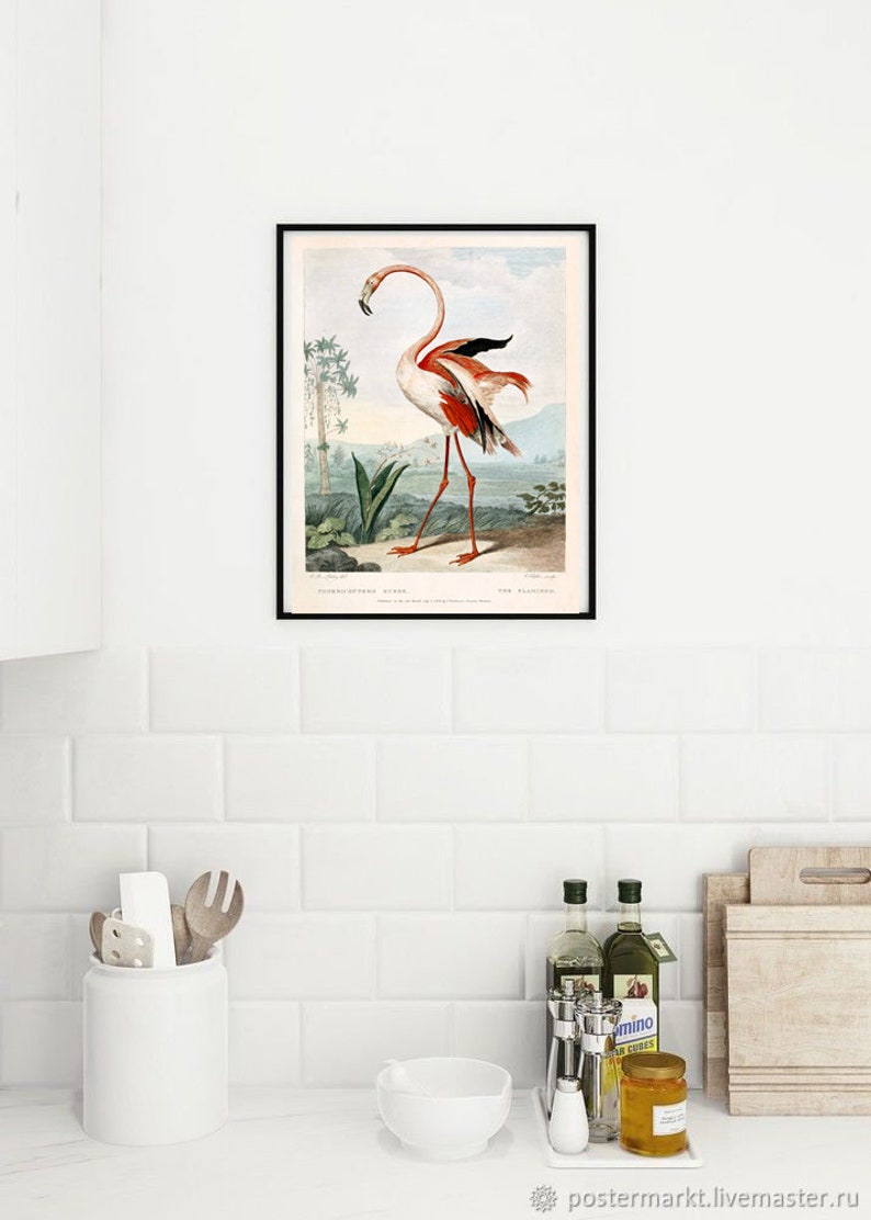 Flamingo Pint Bird Wall Art Decor Flamingo Antique Etsy