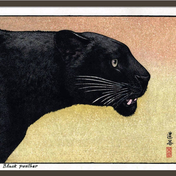 Japanische Kunst, Schwarzer Panther Druck, Ukiyo Poster, Ukiyo-e Kunst, Japan Kunst Japanische Wandkunst Katze Poster Housewarming, Tierdruck